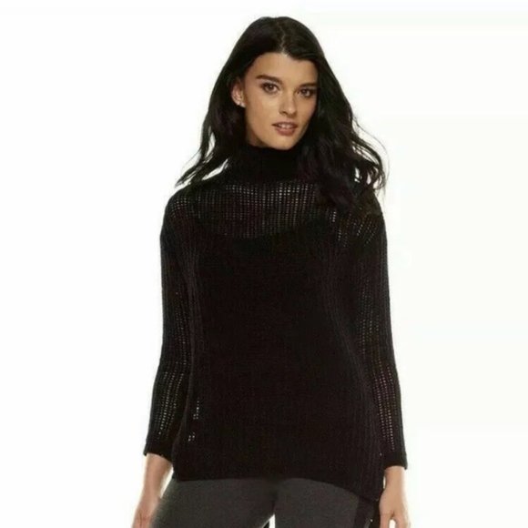 Elie Tahari Open Knit Fishnet Mock Neck Sweater - Picture 1 of 7